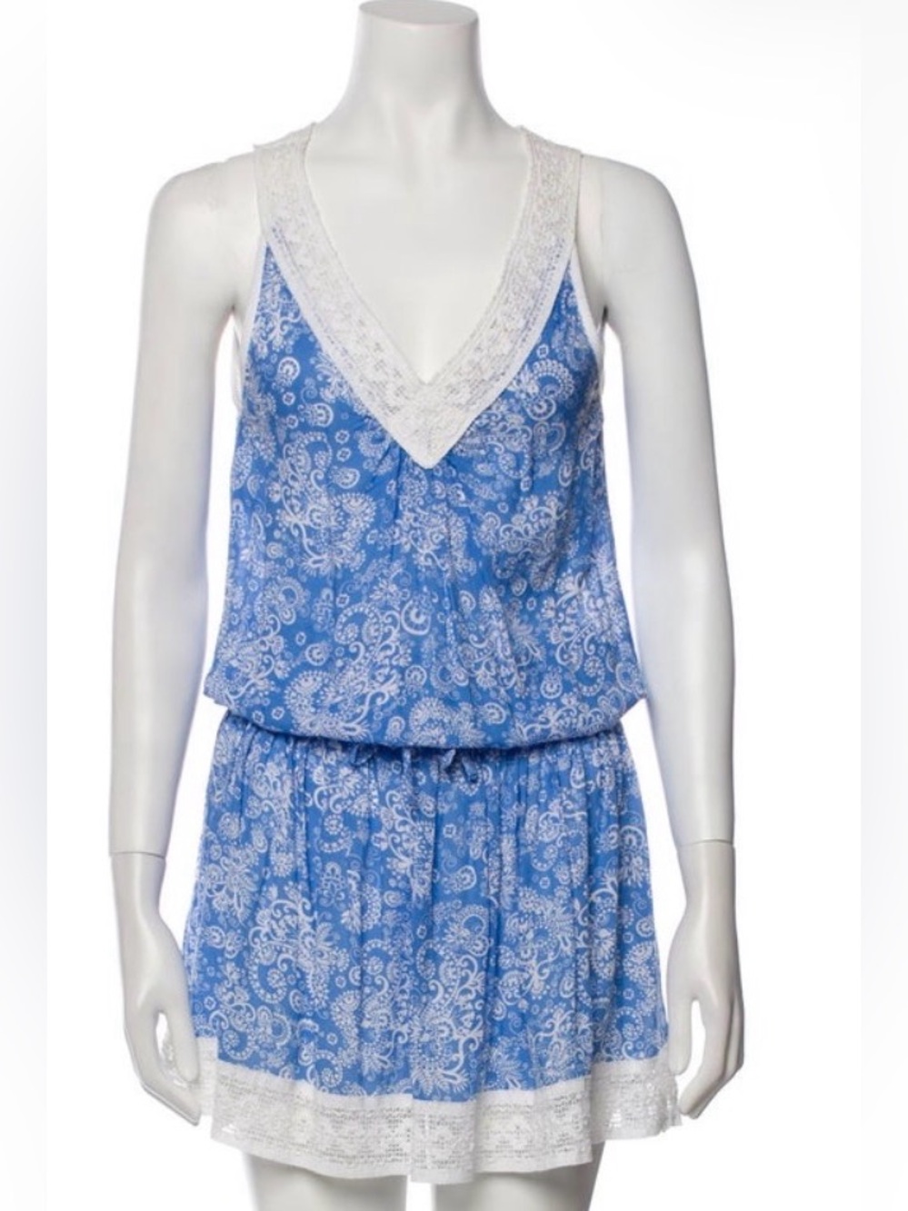 Poupette St. Barth Blue and White Paisley Swim Coverup Romper